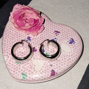 Chunky Silvertone Small Hoop Earrings